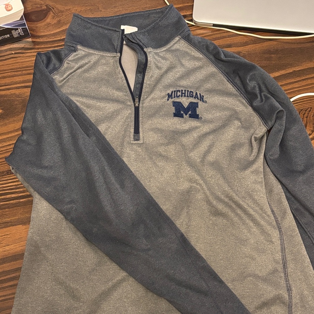 Gray and Blue Michigan Quarter-Zip Pullover